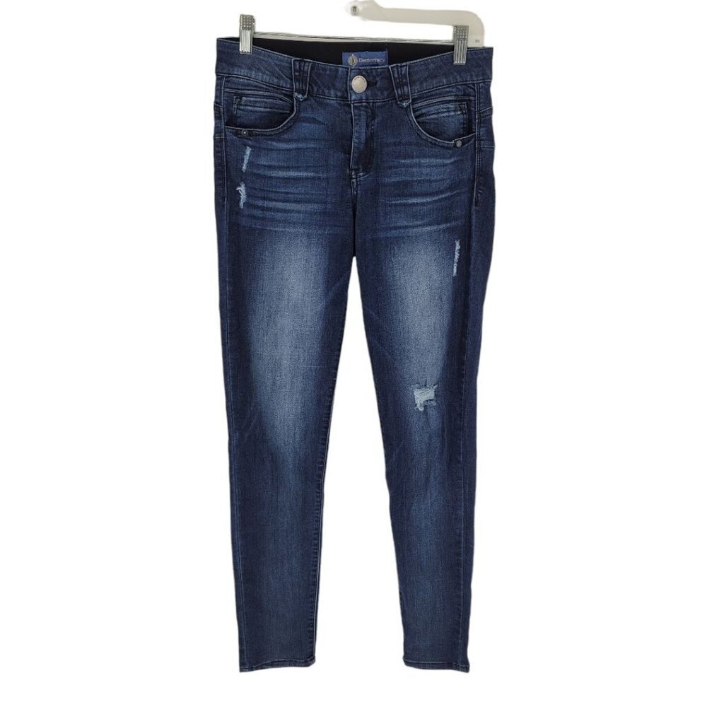 Democracy womens 6 Ab Solution Blue dark wash denim stretch distressed